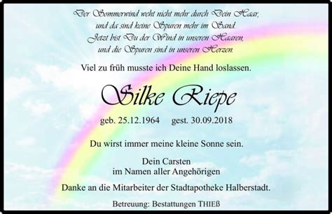 Traueranzeigen Von Silke Riepe Abschied Nehmen De