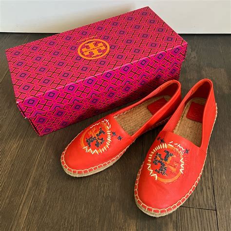 Tory Burch Coral Daley Leather Espadrilles Flats Gem