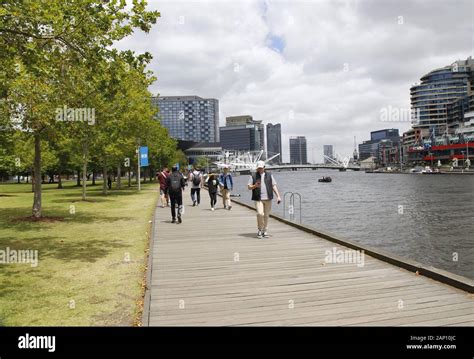 Tourists On South Wharf Promenade Yarra River Melbourne Australia