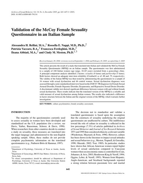 Pdf Validation Of The Mccoy Female Sexuality Questionnaire Mfsq In