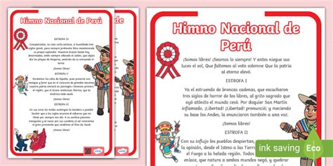 FREE Himno Nacional del Perú letra Materiales Twinkl