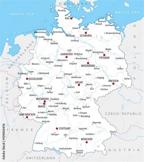 Fototapeta Map Of Germany With Cities Provinces And Rivers In Bright