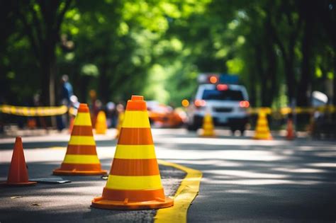 Premium Photo A Car Is Parked On The Side Of The Road With Orange Cones