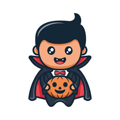 Cute Dracula With Spooky Pumpkin Cartoon For Halloween Vector