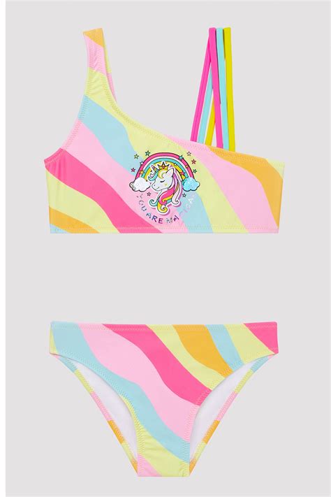 Penti Kız Çocuk Unicorn One Shoulder Çok Renkli Bikini Takımı Fiyatı Yorumları