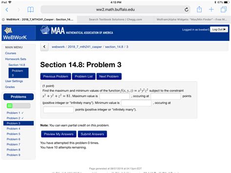 Solved Pad 4 13 PM 67 Ww2 Math Buffalo Edu WeBWorK Chegg