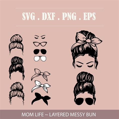 Mom Messy Bun Elements Bundle Headband Bow SVG Sunglasses SVG Mom