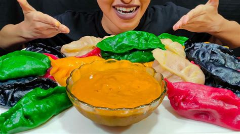 Spicy Unlimited Colorful Momos Dumplings Eating Challenge Momos