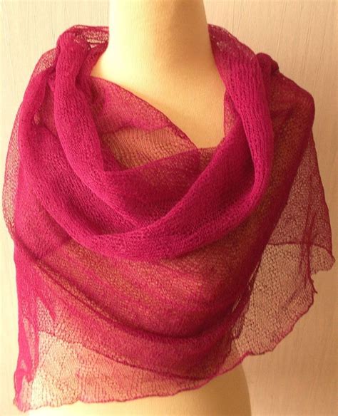 Linen Scarf Fuchsia Shawl Knitted Natural Summer Wrap For Women In