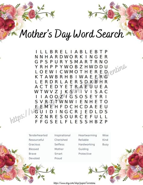 Printable Mothers Day Word Search Etsy