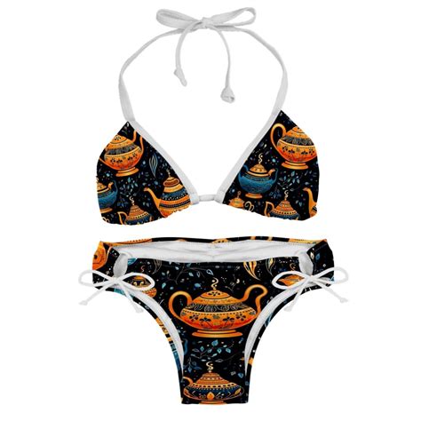 Arabic Teapot Swimwear Bikini Set With Detachable Sponge Adjustable