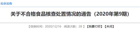 江苏省徐州市市场监督管理局关于不合格食品核查处置情况的通告（2020年第9期） 中国质量新闻网