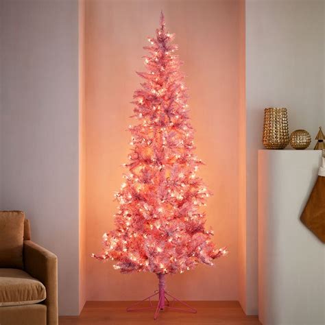 Pre-Lit Faux Pink Tinsel Christmas Tree | West Elm