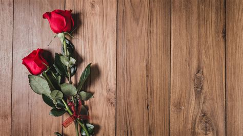 Wallpaper Red Rose Flowers Wood Planks X