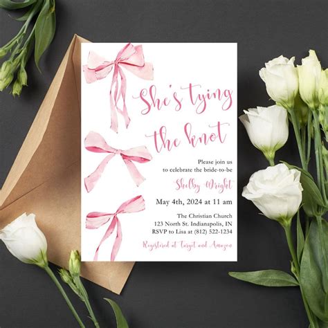 She S Tying The Knot Bridal Shower Invitation Template Pink Bow Bridal Shower Coquette Theme