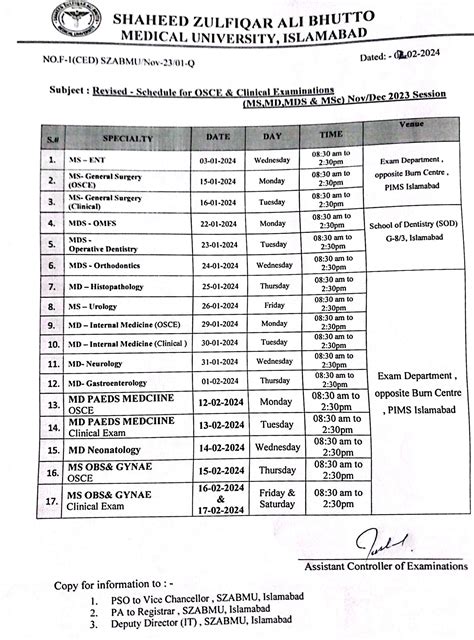 Revised Schedule For Osce And Clinical Examination November December