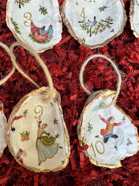 Oyster Shells 12 Days Of Christmas Ornaments Oyster Shell Etsy