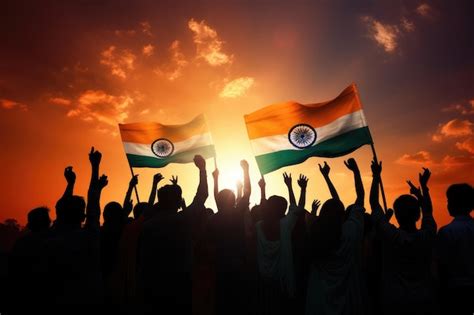 Premium Ai Image Indian People Holding India Flag Applauding In The