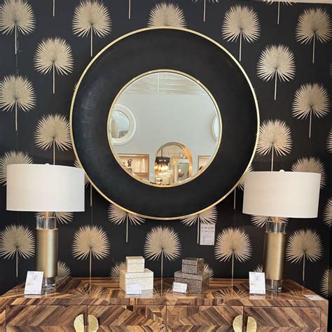 Armond Mirror Large Black And Brass Mirror Black Faux Shagreen