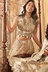 Buy Grey Net Embroidered Mirror Round Embellished Bridal Lehenga Set