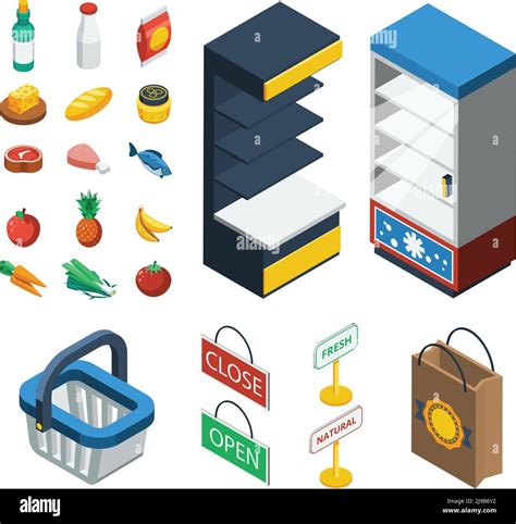 Supermarket Isometric Icon Set With Isolated Elements Of Food Equipment