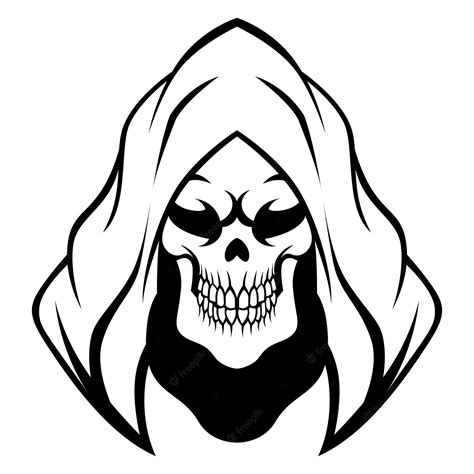 Premium Vector Reaper Skull Head Black And White Logo Vector Mascot