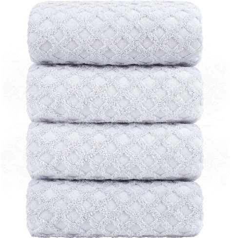 Piccocasa 100 Cotton Texture Bath Towels Set Of 4 Soft