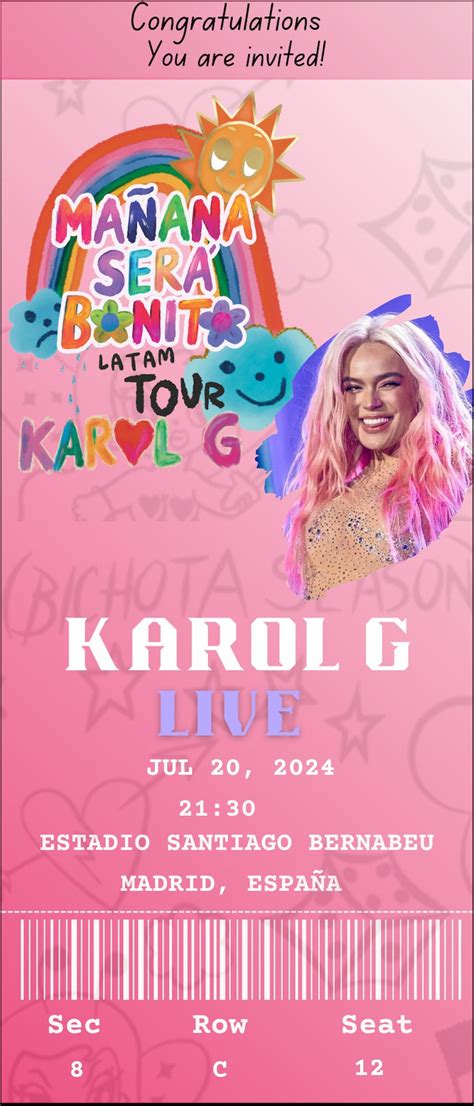 Editable Ticket Karol G Karol G Concert Ticket Gift Karol G Ticket