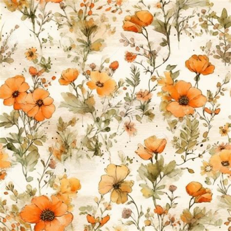 Premium Photo A Seamless Pattern With Orange Flowers And Leaves On A