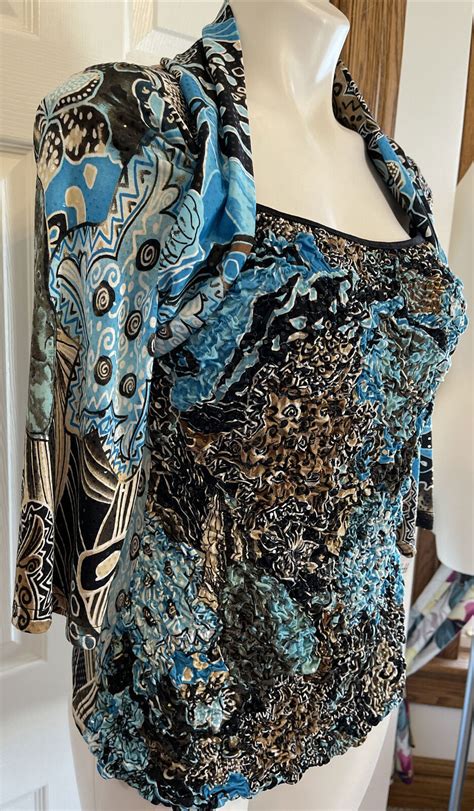 Nwt Joseph Ribkoff Rouched Shrug Style Top Size Brown Turquoise