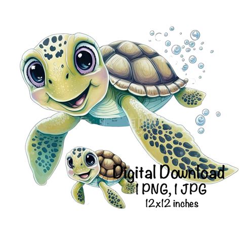 Mom Baby Sea Turtle Clipart Cute Sea Turtle PNG High Quality Crafting