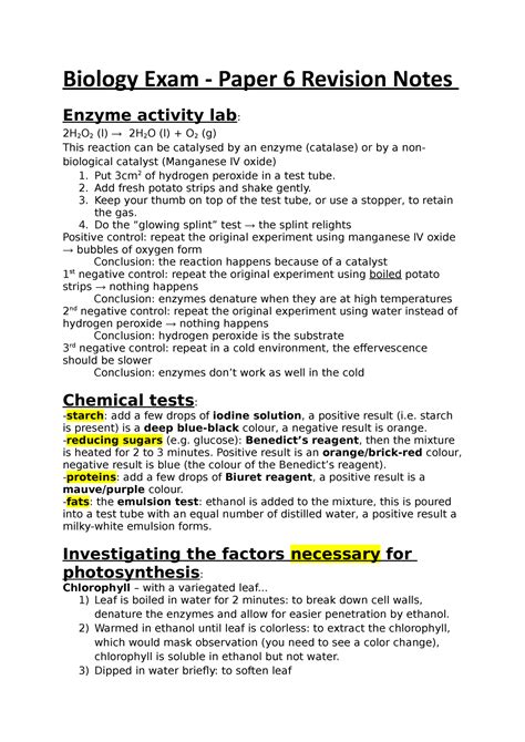 Biology Igcse Experiments Biology Exam Paper Revision Notes