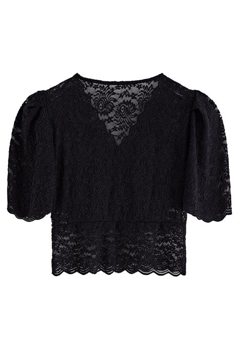 Full Lace Scalloped Trim Crop Top In Black Retro Indie And Unique