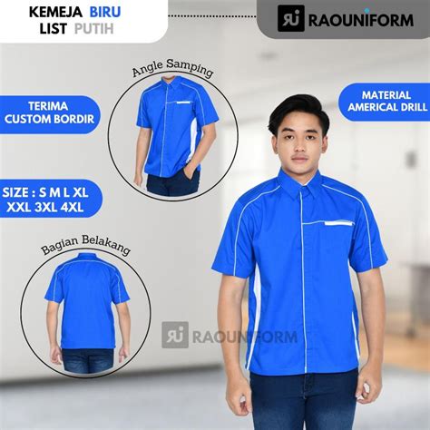 Jual Kemeja Kombinasi Pria Lengan Pendek/Kemeja Kombinasi Custom Bordir/Kemeja Kerja Lapangan ...