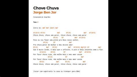 Jorge Ben Jor Chove Chuva Cifra Rápida Completa Vídeo Curto Sem