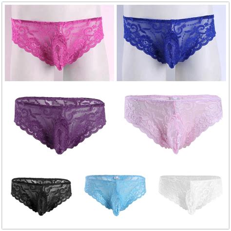 Mens Lace Floral Brief Sissy Pouch Panty Bikini Underwear Crossdress Lingerie Picclick Uk