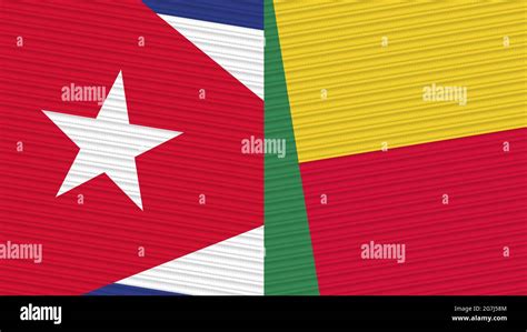 Benin And Cuba Two Half Flags Together Fabric Texture Illustration