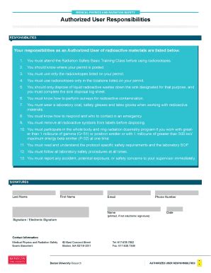 Fillable Online Bu PDF Radioactive Authorized User Responsibilities