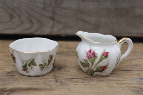 Moss Rose China Mini Creamer Sugar Set Norcrest Japan Mid Century Vintage