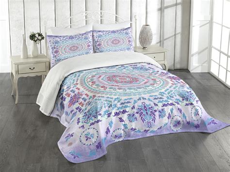 Ambesonne Mandala Quilted Bedspread Set Pcs Floral Medallion Design