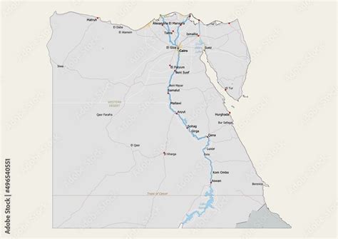 Isolated map of Egypt with capital, national borders, important cities ...