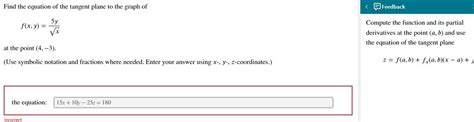 Solved Find The Equation Of The Tangent Plane To The Graph