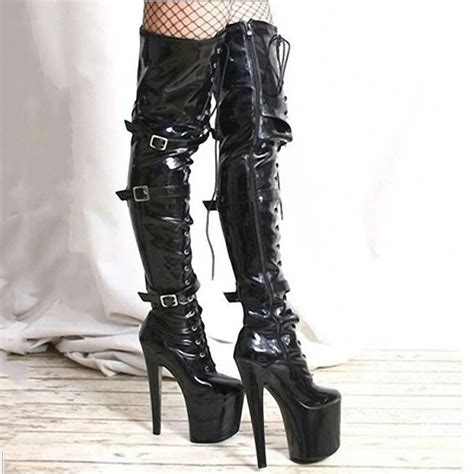 Punk Gothic Lace Up Over The Knee Boots Sexy High Platform Stiletto Heel Women Red Black Shoes