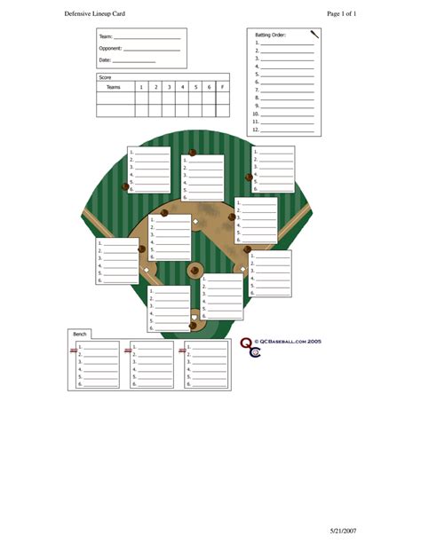 Baseball Position Template Fillable