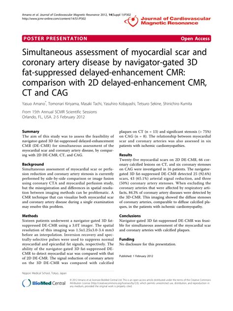 Pdf Simultaneous Assessment Of Myocardial Scar And Coronary Artery