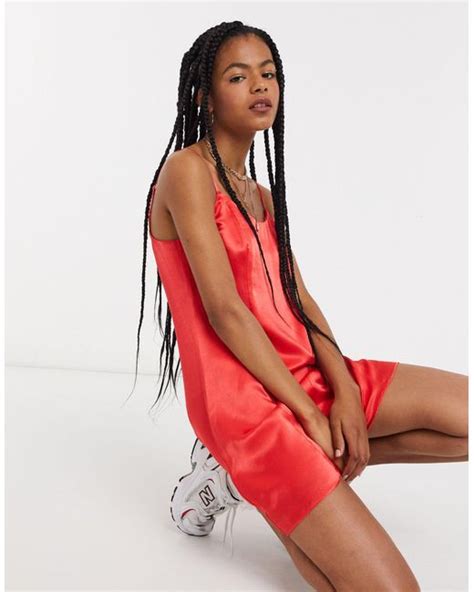 And Other Stories Satin Mini Slip Dress In Red Lyst