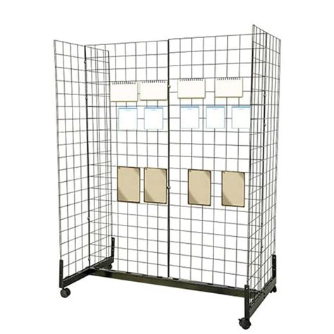 6 X 2 Gondola Wire Grid Panel Tower Grid Wall Display Rack With Rolling Base 4 Sided