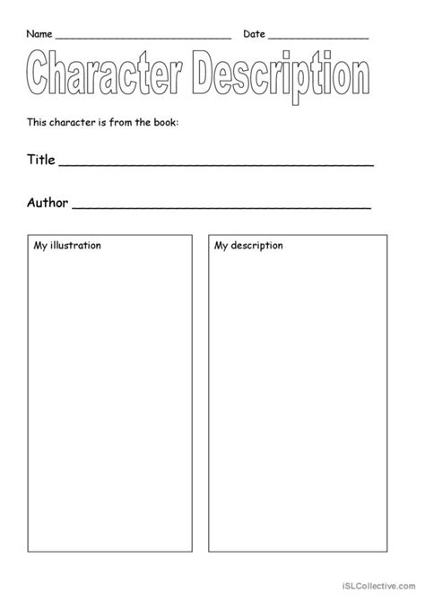 character description worksheet develop compelling characters