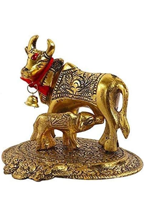 Buy Mkanti Traders Brass Golden Kamdhenu Cow With Calf Spiritual