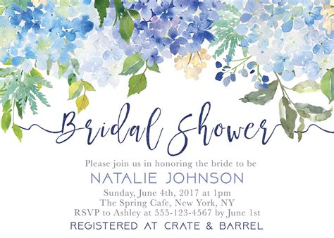 Hydrangea Bridal Shower Invitation Blue Bridal Shower Etsy